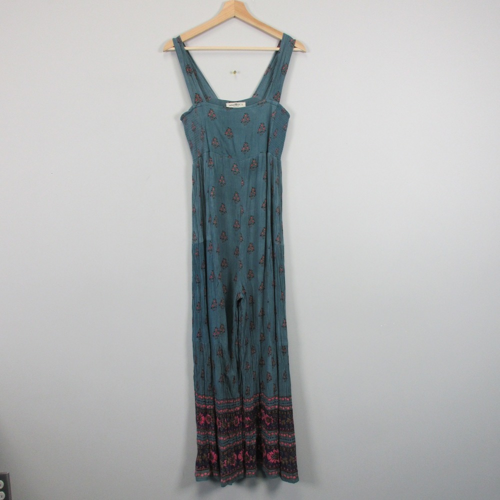 Natural Life Jumpsuit Women S Green Blue Floral Wide Leg Rayon Tank Casual 358
